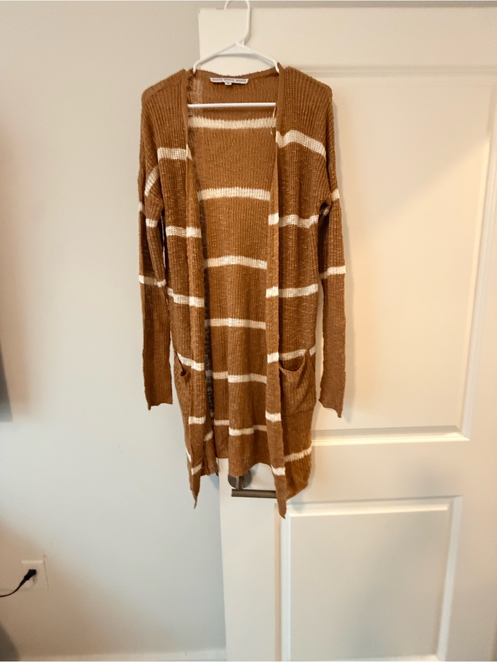 HYFVE Brown and Cream Striped Open-Front Cardigan
